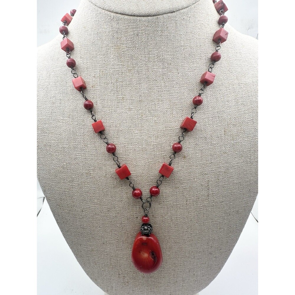925 Sterling Silver Natural Coral Bead Necklace 18”